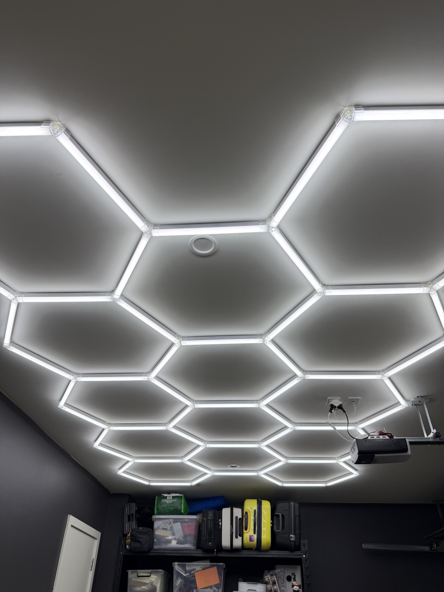 Bordered hex LED ceiling install completed by Carbon Group in a Melbourne garage